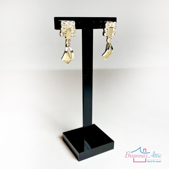 Vintage crystal and gold drop earrings stud - Picture 3 of 7